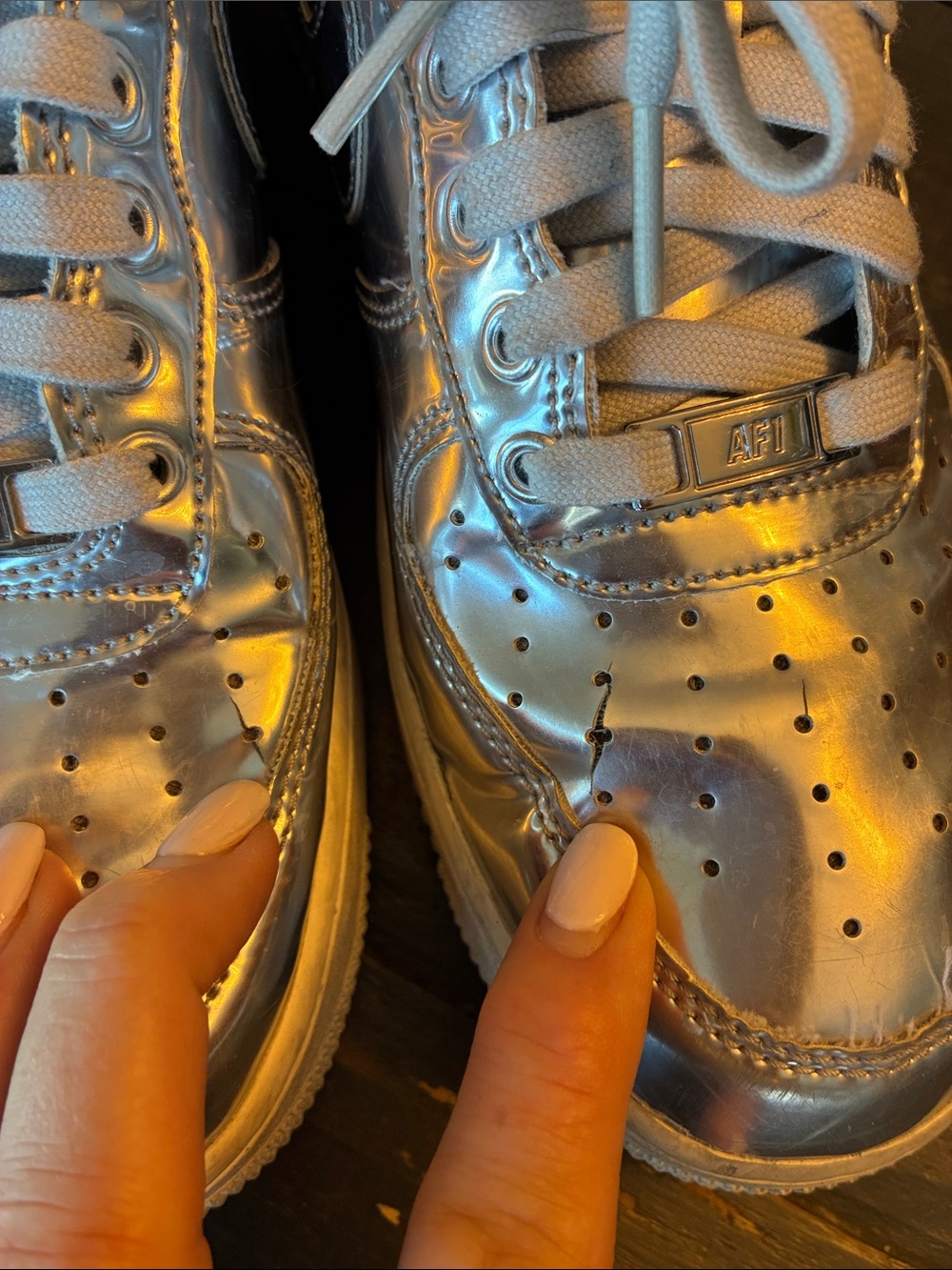 Nike Women's Air Force one Sneakers in Metallic Silver - Picture 5 of 13